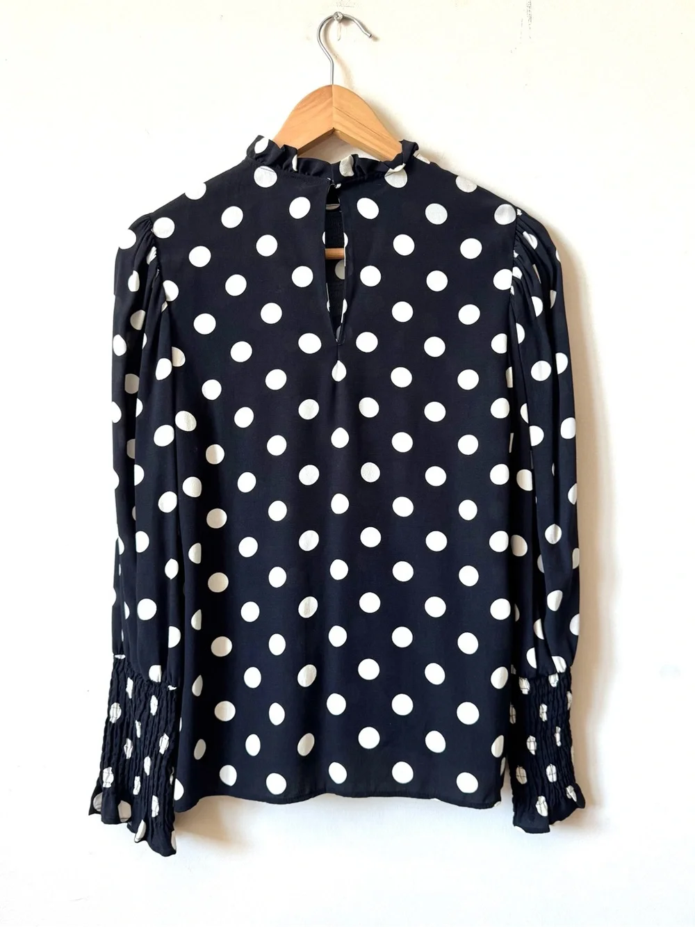 Zara Woman Black White Polka Dots Puff Sleeves Blouse Size XS